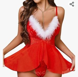 Avidlove Women's Red Lace Christmas Santa Lingerie Sz S